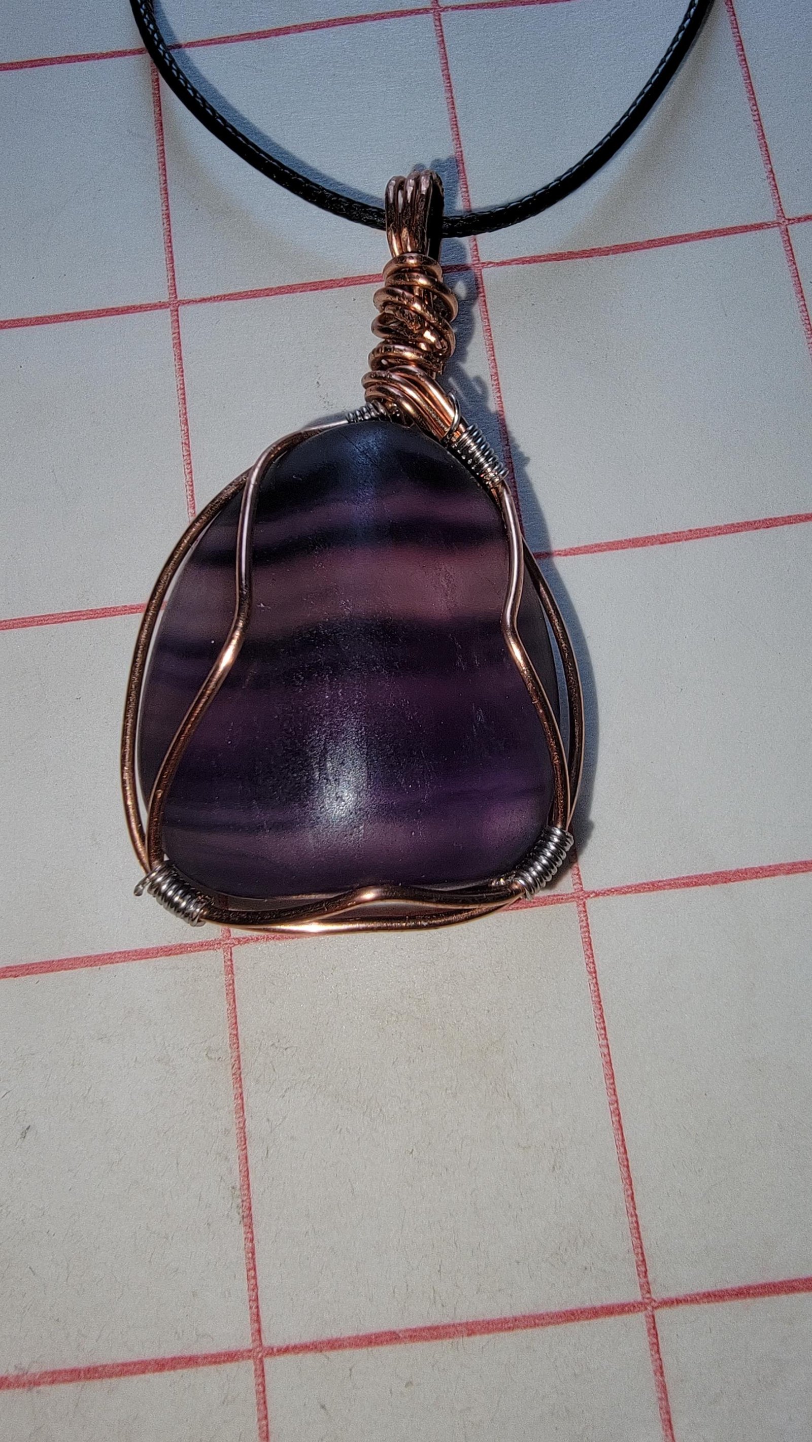 Rainbow Fluorite Pendant Variety Tumbled Polished Handmade Vegan Leather Necklace — All Thr Bands