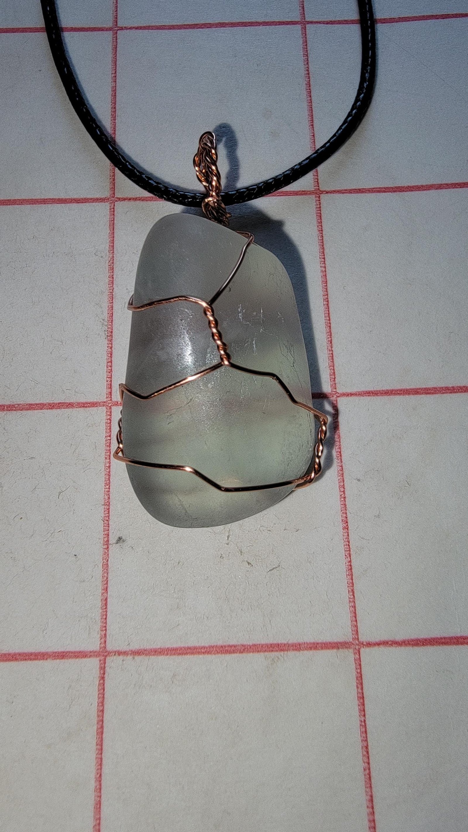 Rainbow Fluorite Pendant Variety Tumbled Polished Handmade Vegan Leather Necklace — Light Green Round