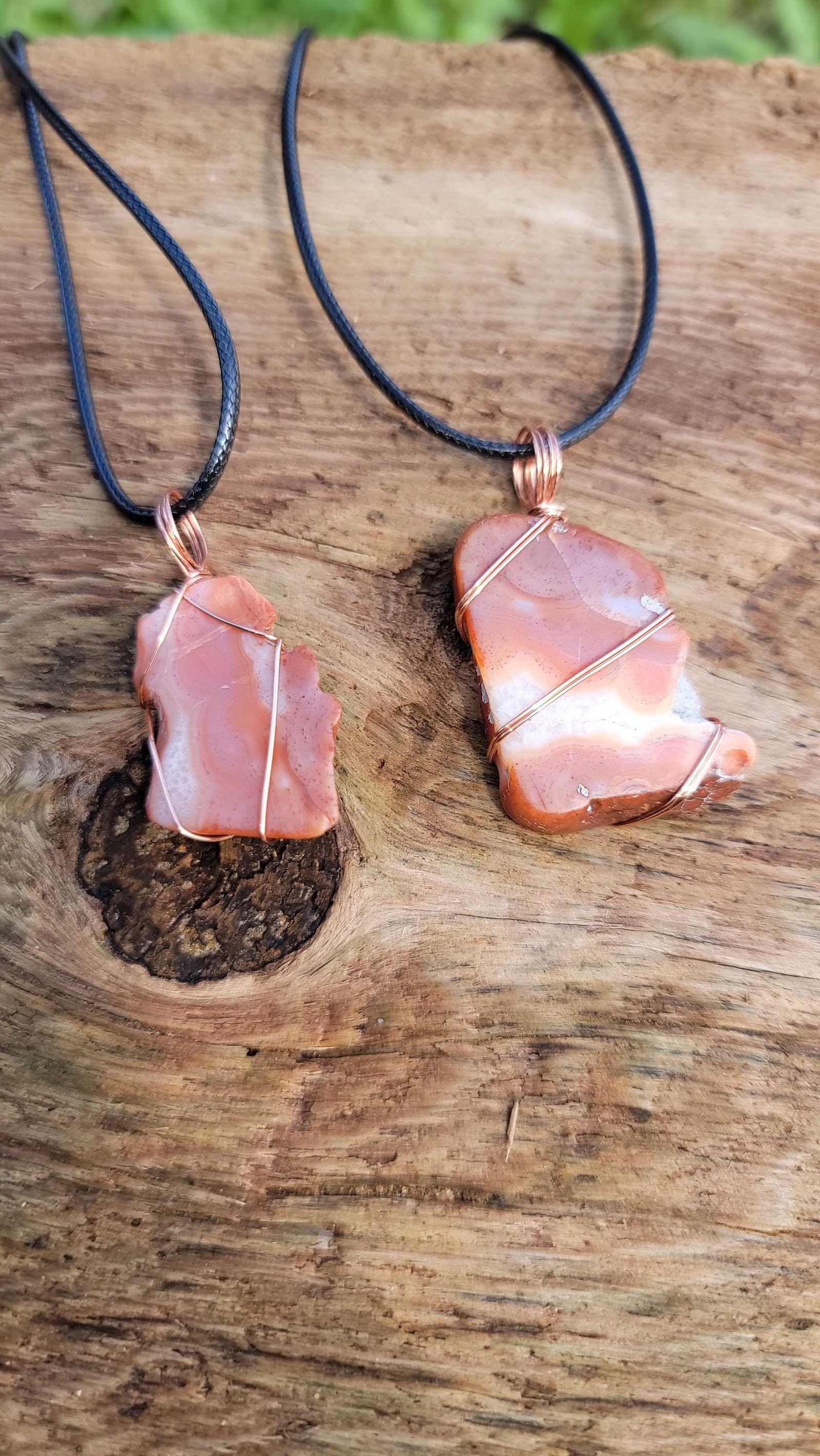 Banded Bacon Like Bahia Agate Slice Pendant Vegan Leather Cord — Petite Bacon
