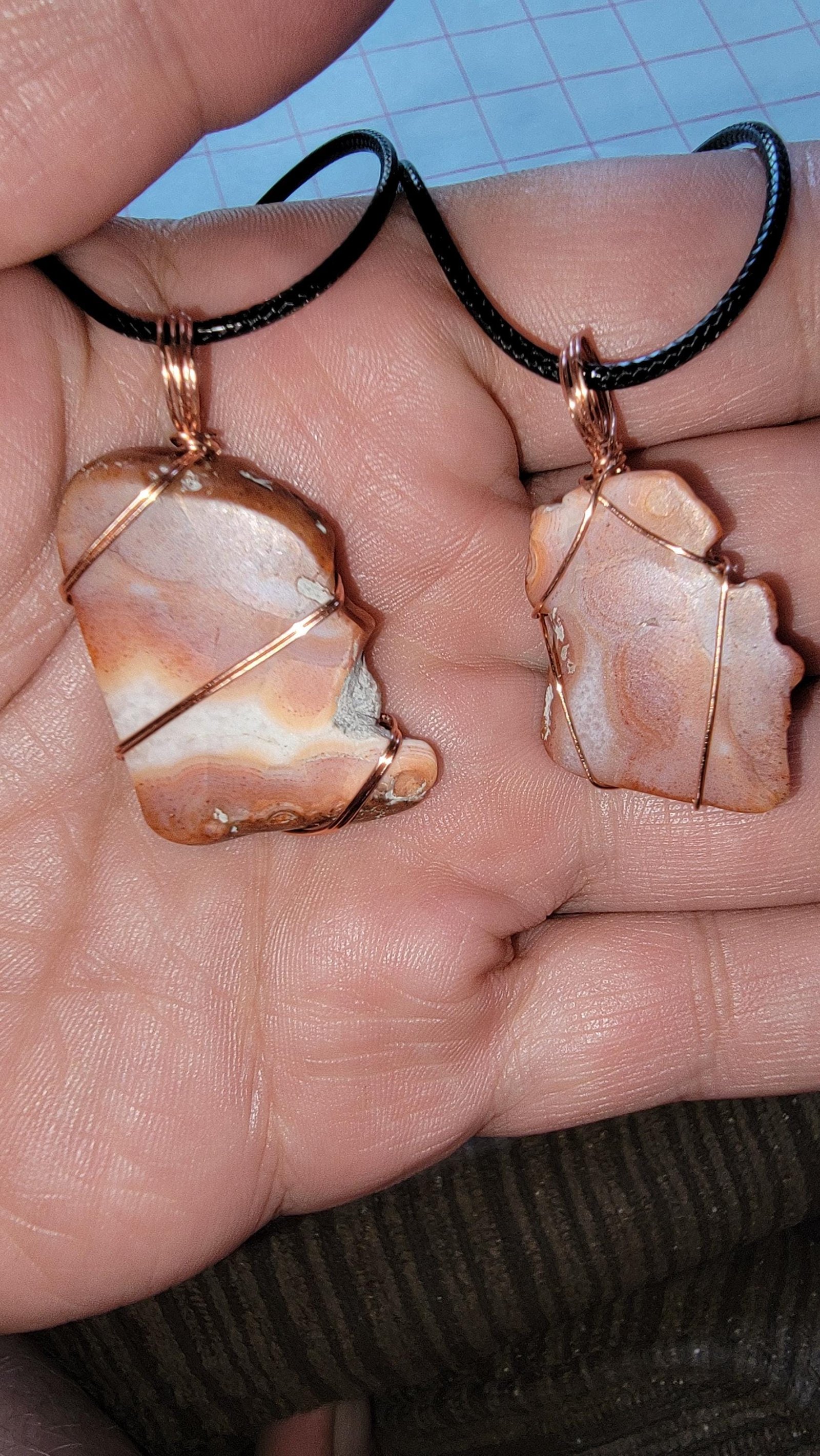 Banded Bacon Like Bahia Agate Slice Pendant Vegan Leather Cord — Savory Bacon