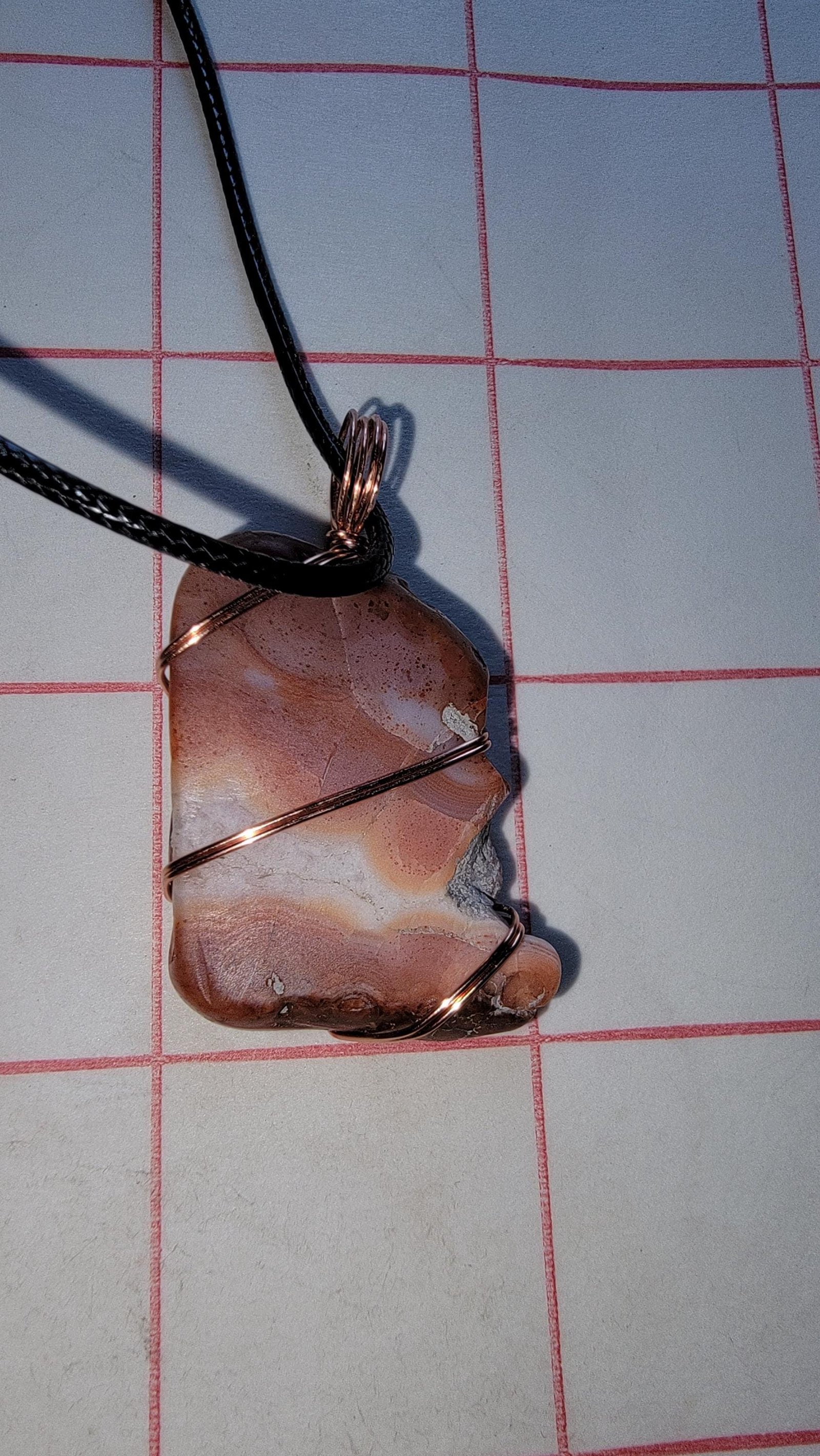 Banded Bacon Like Bahia Agate Slice Pendant Vegan Leather Cord — Savory Bacon — photo 3 of 6