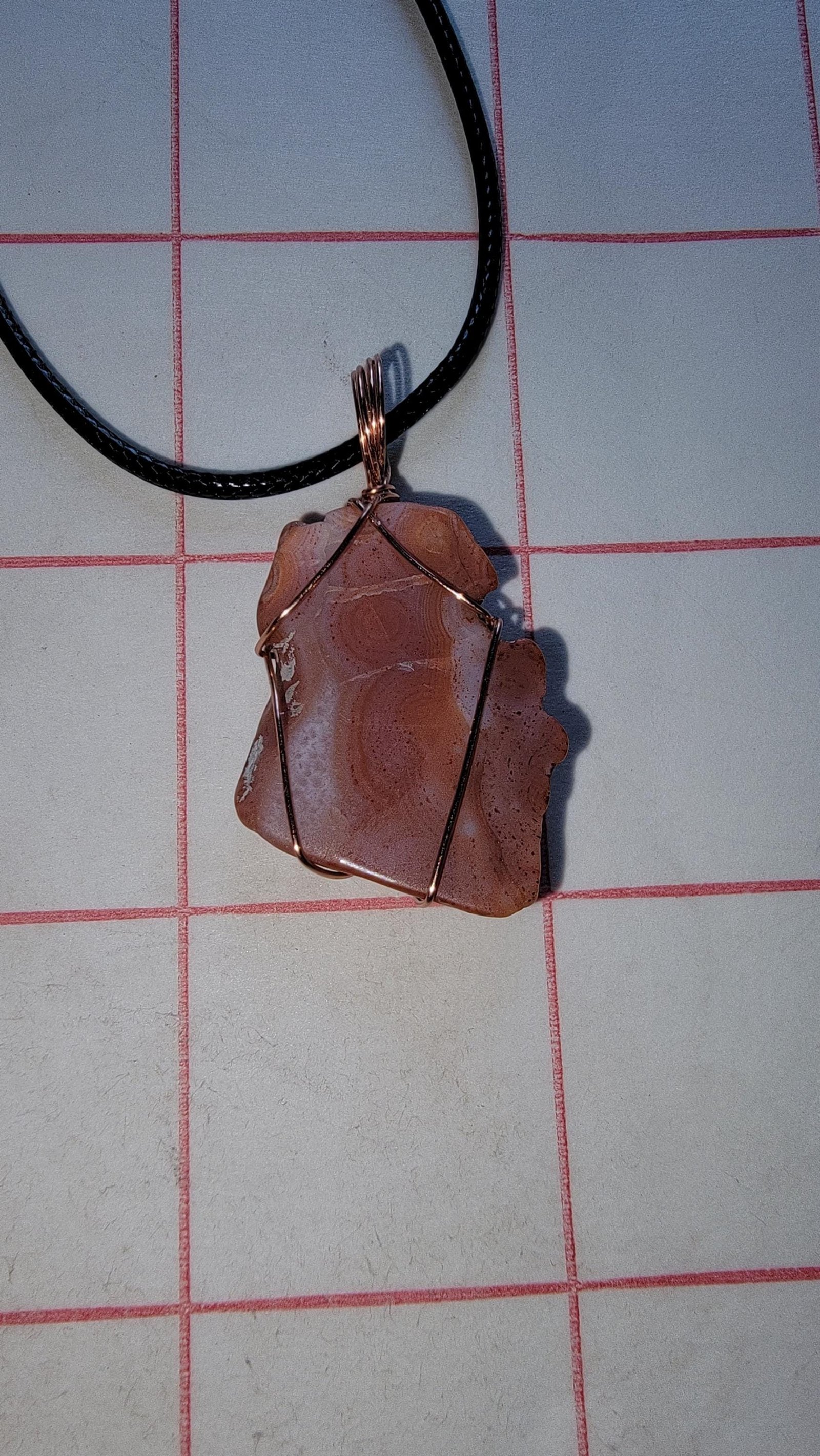 Banded Bacon Like Bahia Agate Slice Pendant Vegan Leather Cord — Savory Bacon — photo 5 of 6