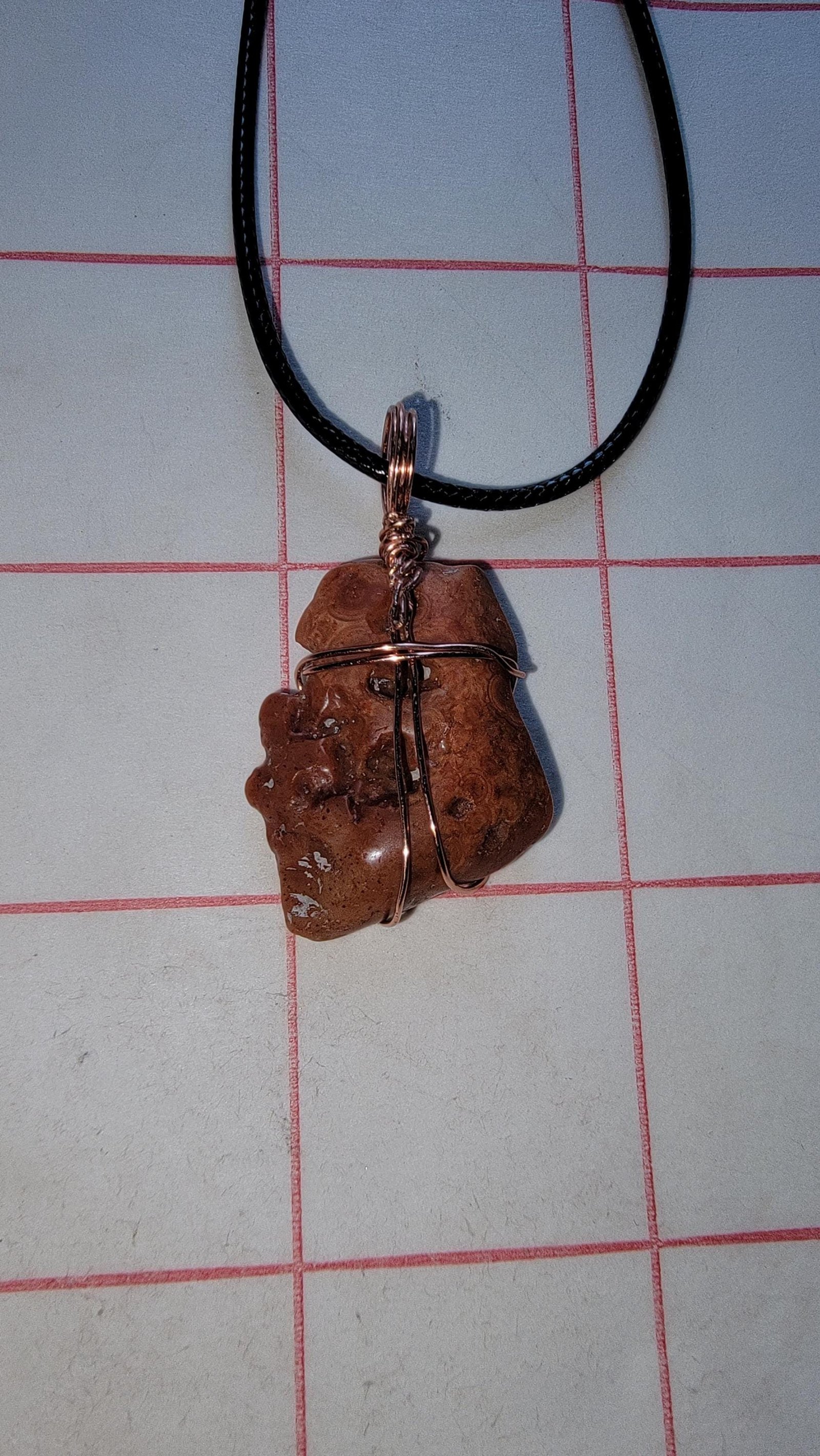 Banded Bacon Like Bahia Agate Slice Pendant Vegan Leather Cord — Savory Bacon — photo 6 of 6
