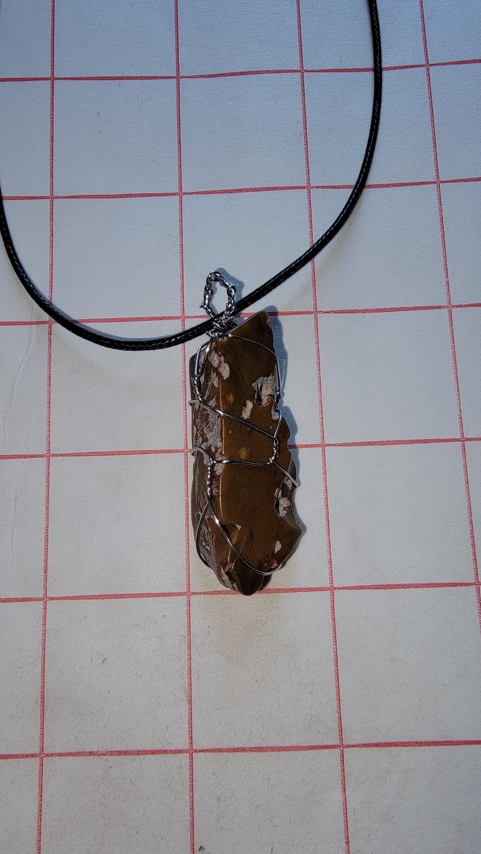 Hand-Wrapped Grassy Mountain Petrified Wood Pendant | Vegan Leather Cord | 2" Fossilized Stone Necklace โ photo 4 of 4