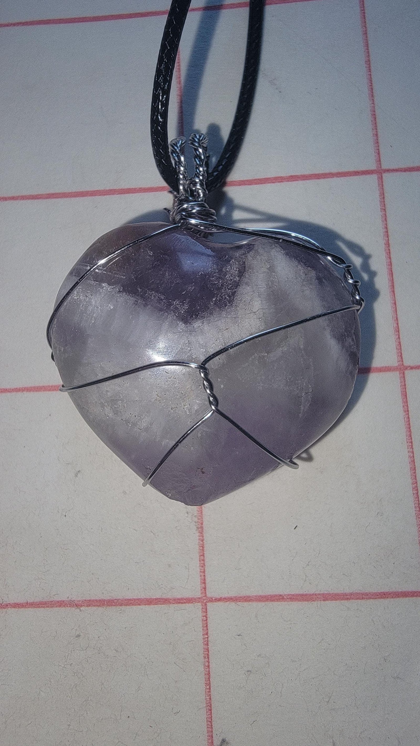 Amethyst Heart Pendant Hand Wrapped Vegan Leather — Small Amythest