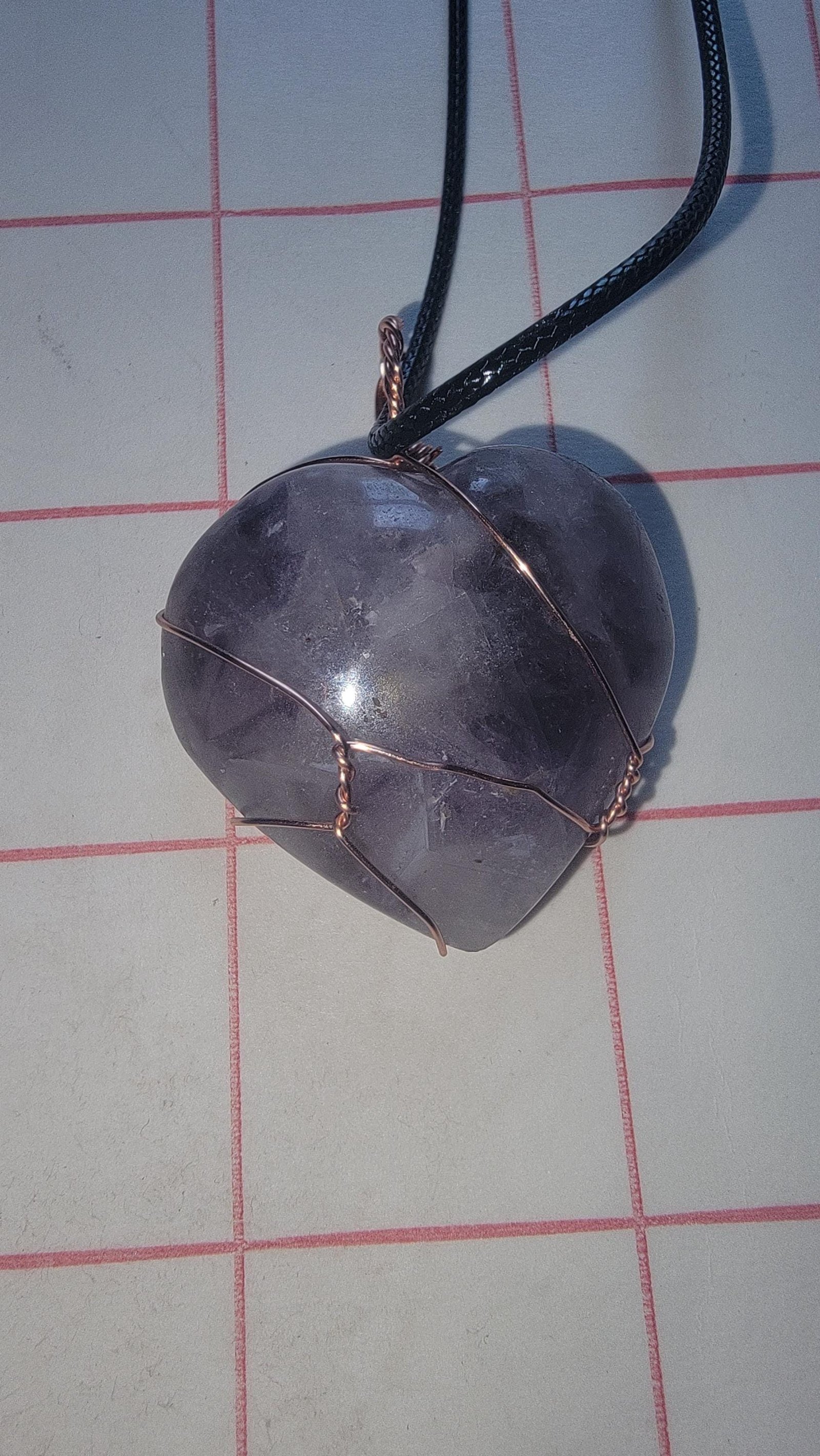 Amethyst Heart Pendant Hand Wrapped Vegan Leather — Small Amythest — photo 4 of 7