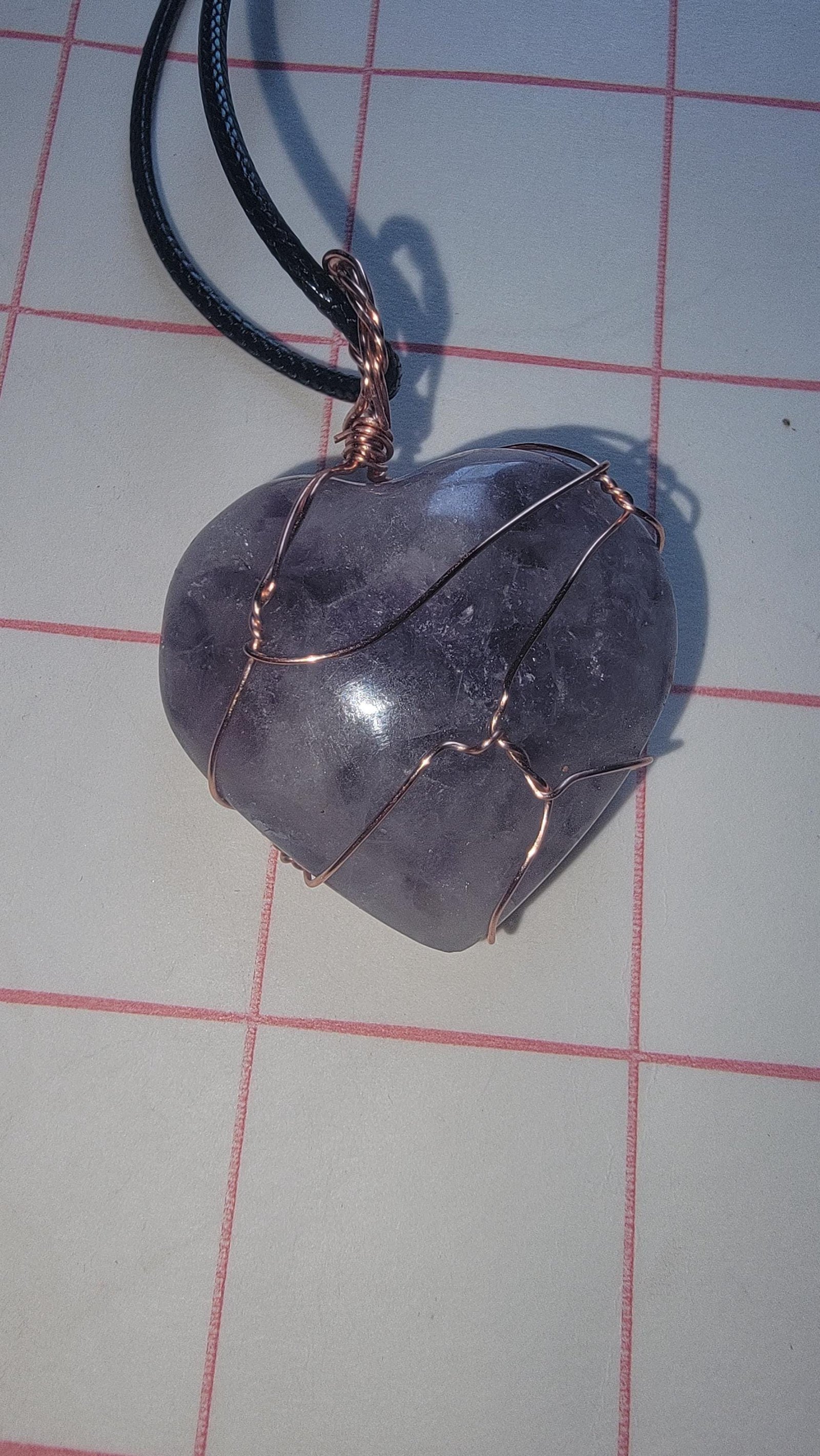 Amethyst Heart Pendant Hand Wrapped Vegan Leather — Small Amythest — photo 5 of 7