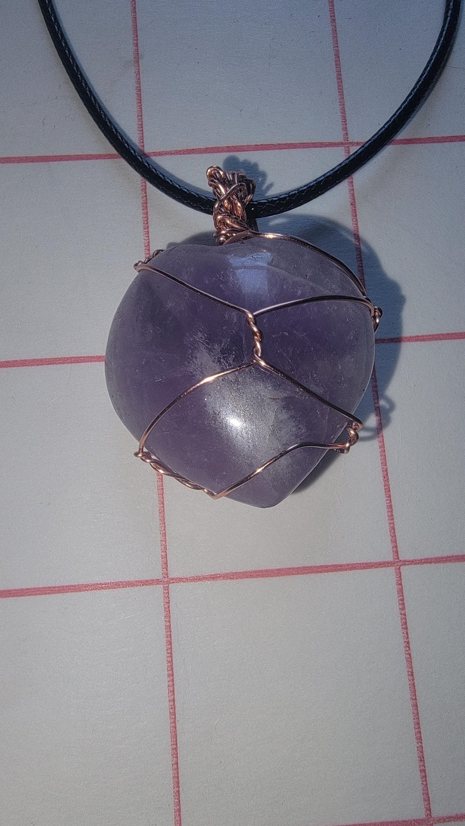Amethyst Heart Pendant Hand Wrapped Vegan Leather — Small Amythest — photo 6 of 7