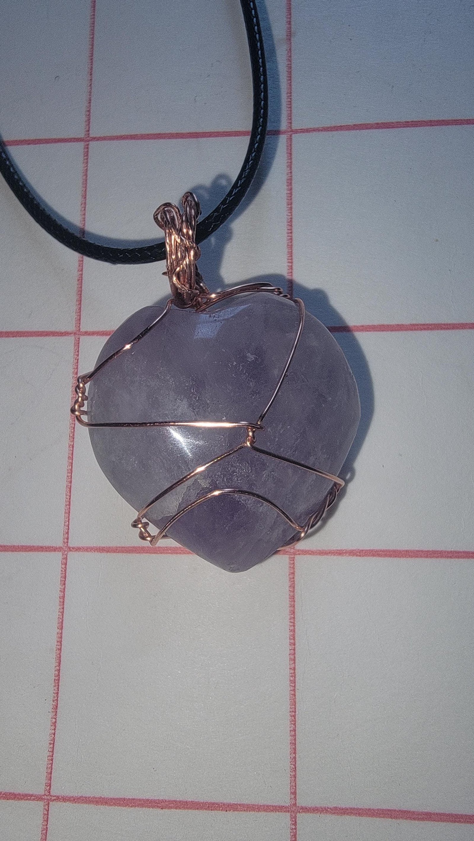 Amethyst Heart Pendant Hand Wrapped Vegan Leather — Small Amythest — photo 7 of 7