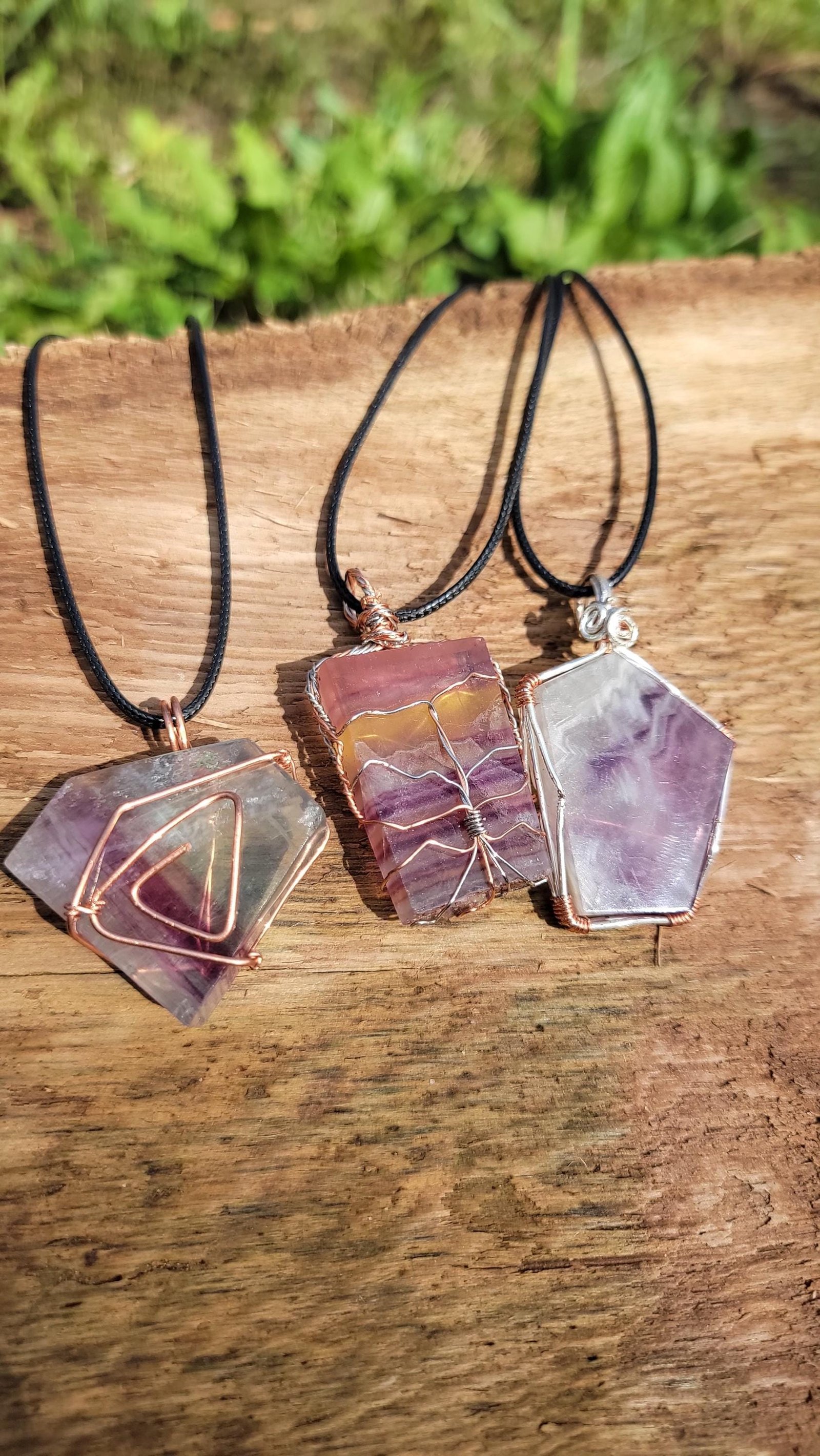 Diamond Green Rainbow Fluorite Pendant Copper Wire Wrap — Diamond