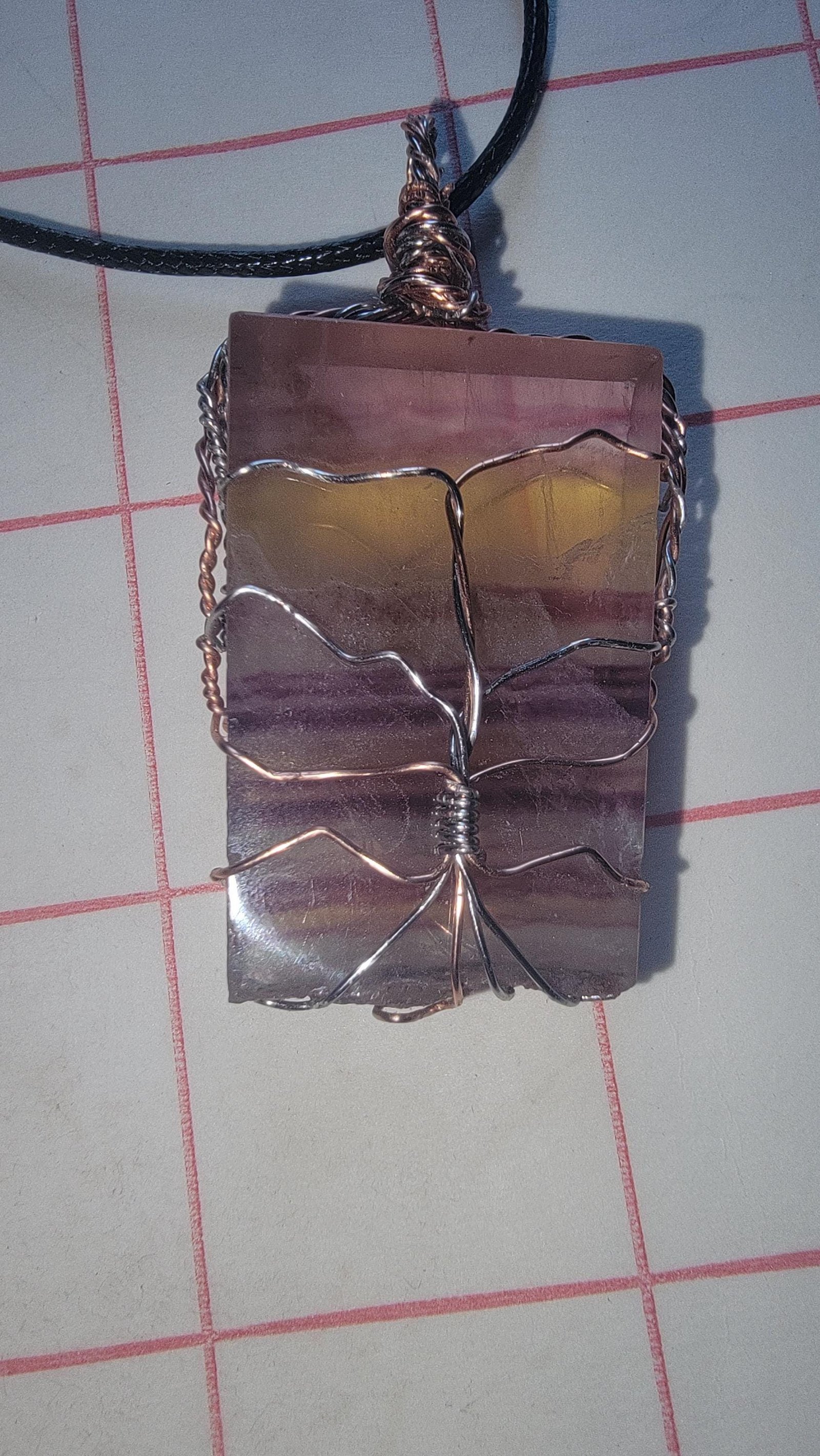 Diamond Green Rainbow Fluorite Pendant Copper Wire Wrap — Rectangle — photo 5 of 7