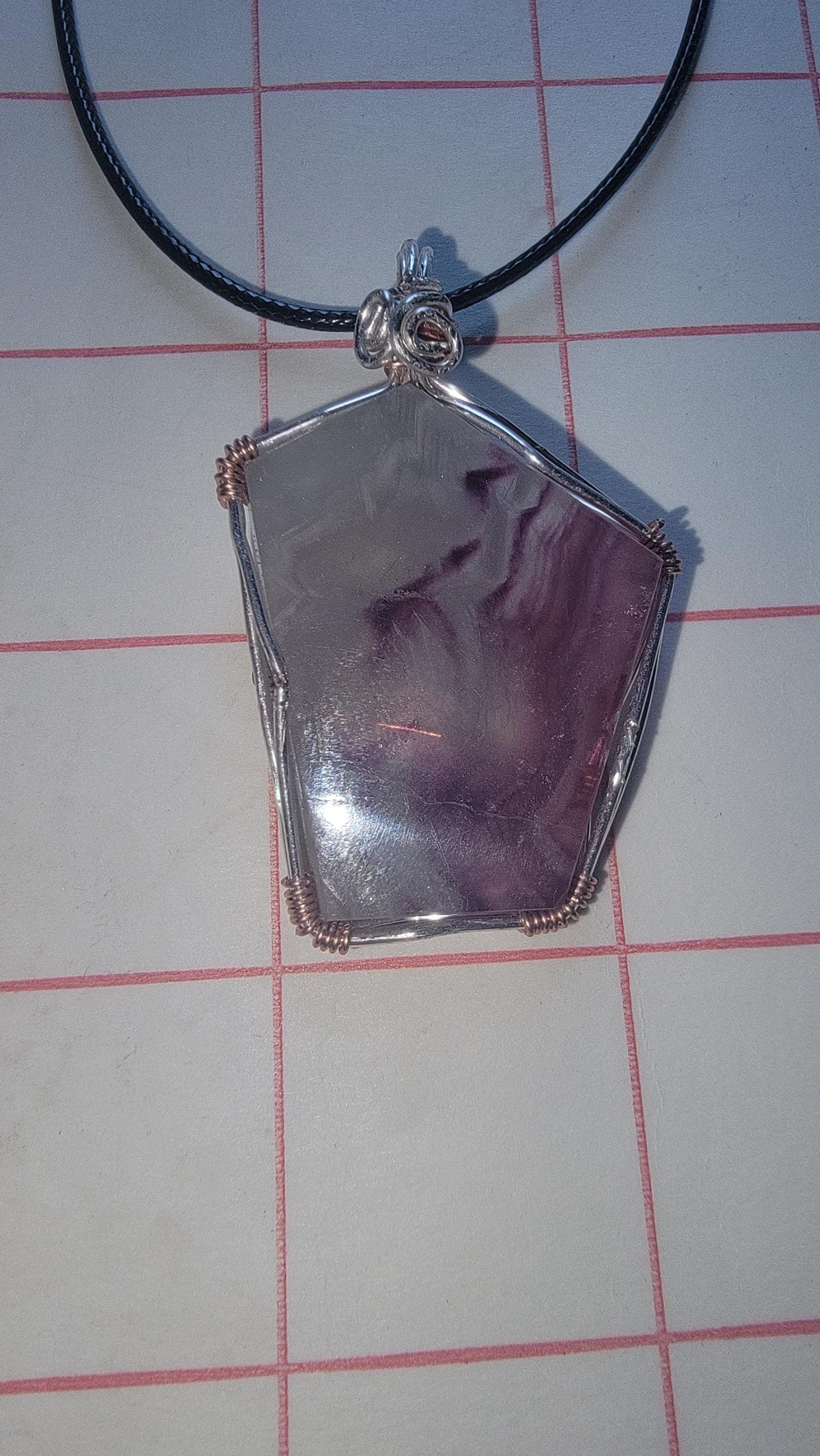 Diamond Green Rainbow Fluorite Pendant Copper Wire Wrap — Rectangle — photo 6 of 7