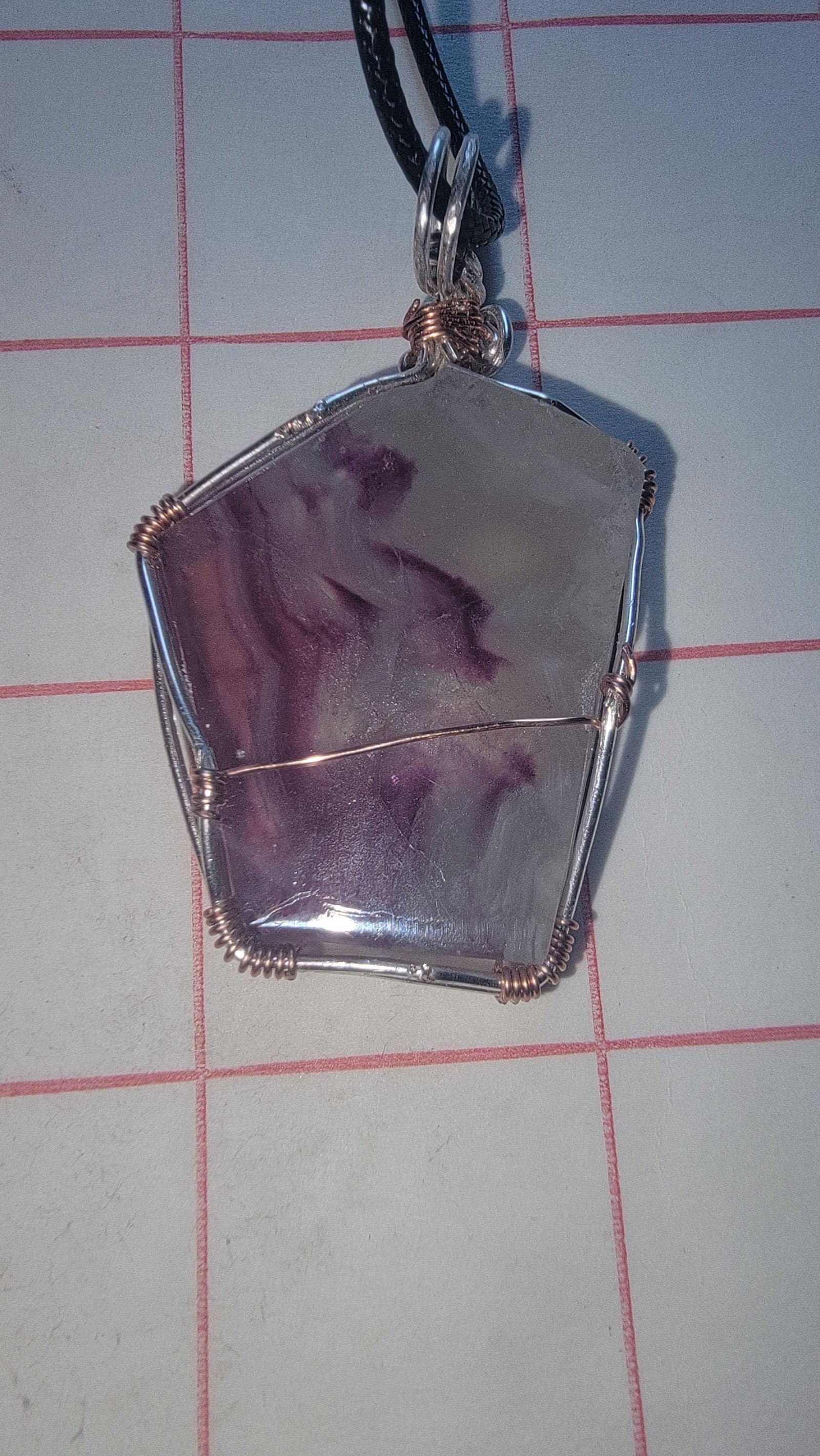Diamond Green Rainbow Fluorite Pendant Copper Wire Wrap — Rectangle — photo 7 of 7