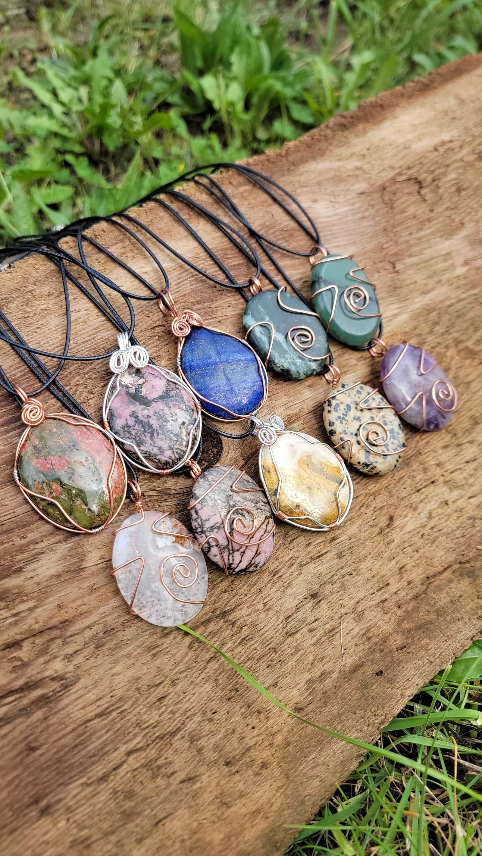 Hand-Wrapped Crystal Cabochon Pendant: Copper Wire Wrapped Gemstone Necklace — Quartz