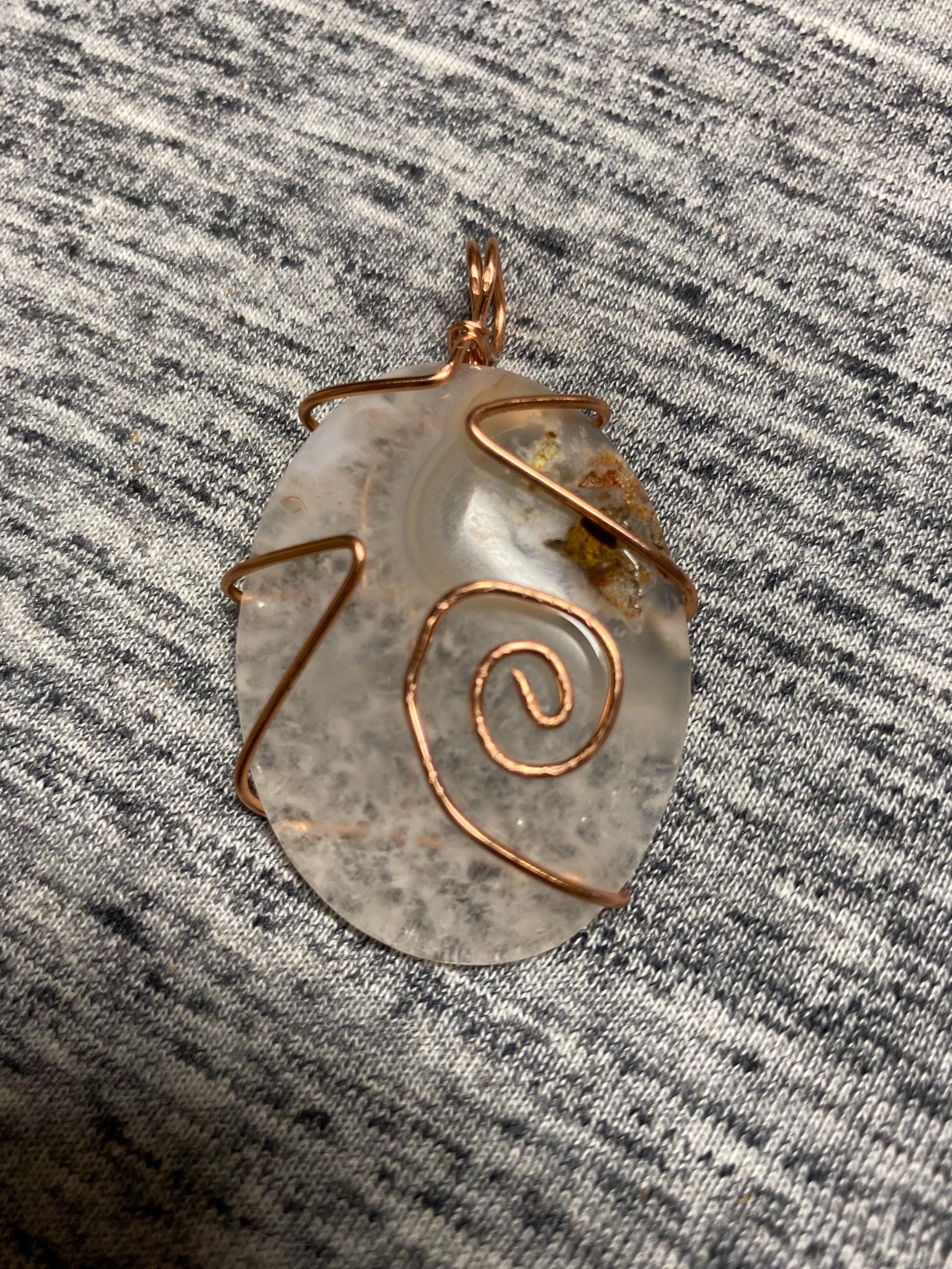Hand-Wrapped Crystal Cabochon Pendant: Copper Wire Wrapped Gemstone Necklace — Pink Moss Agate