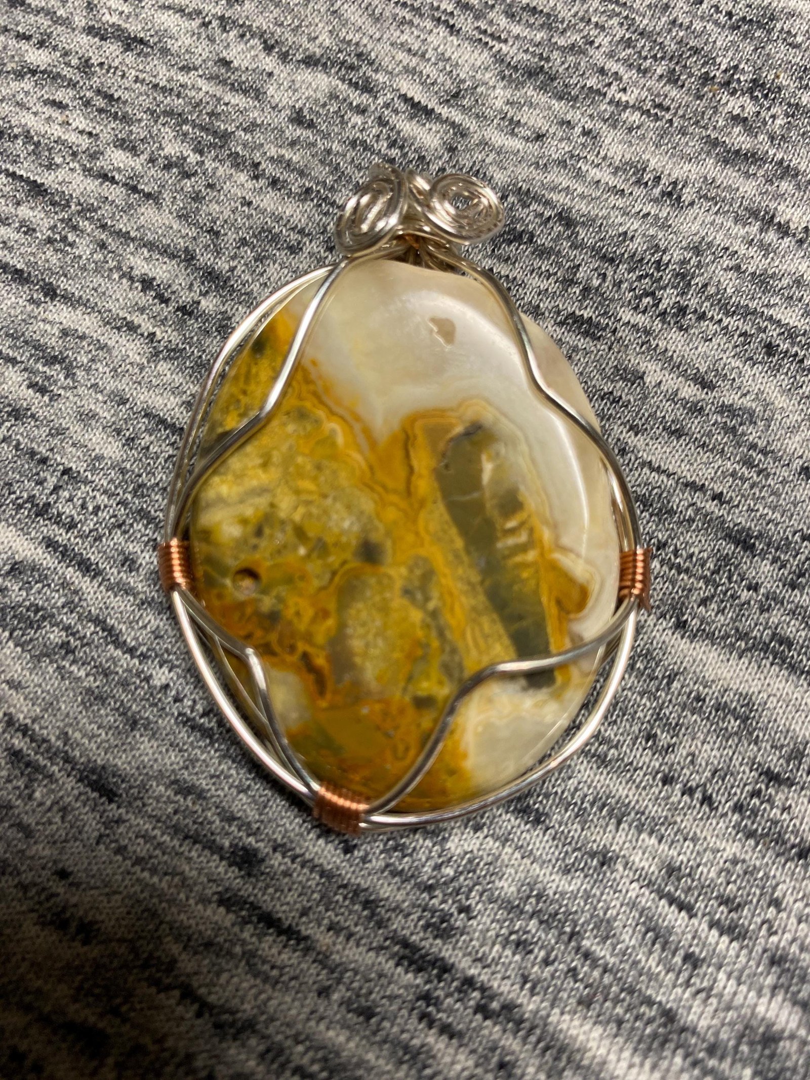Hand-Wrapped Crystal Cabochon Pendant: Copper Wire Wrapped Gemstone Necklace — Green Moss