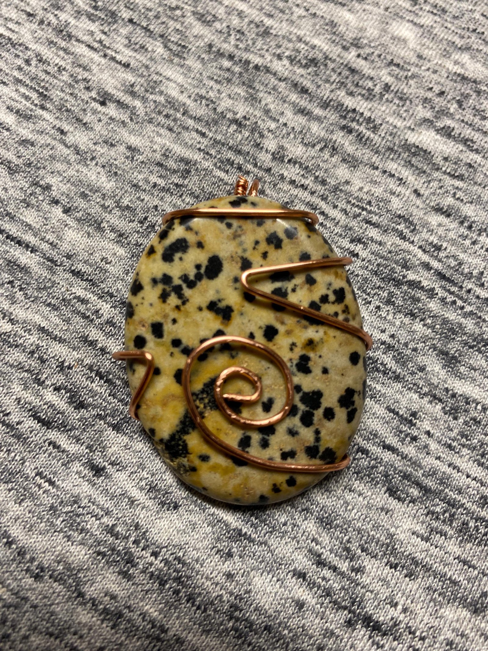 Hand-Wrapped Crystal Cabochon Pendant: Copper Wire Wrapped Gemstone Necklace — Yellow Moss Agate