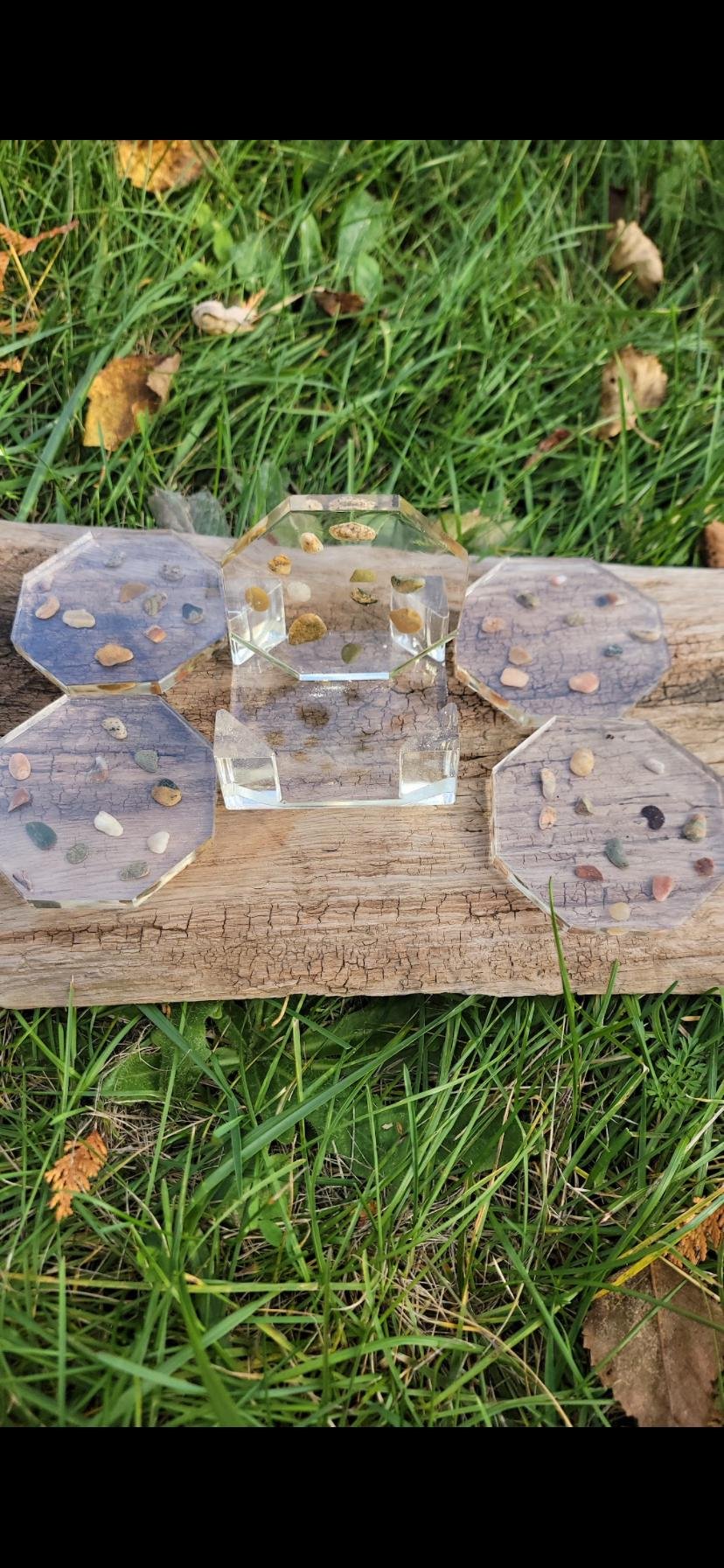 Resin Coasters Set | Geode Style, Real Rocks, Boho Decor — set 1