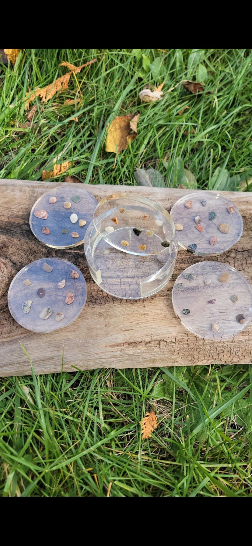 Resin Coasters Set | Geode Style, Real Rocks, Boho Decor — set 2