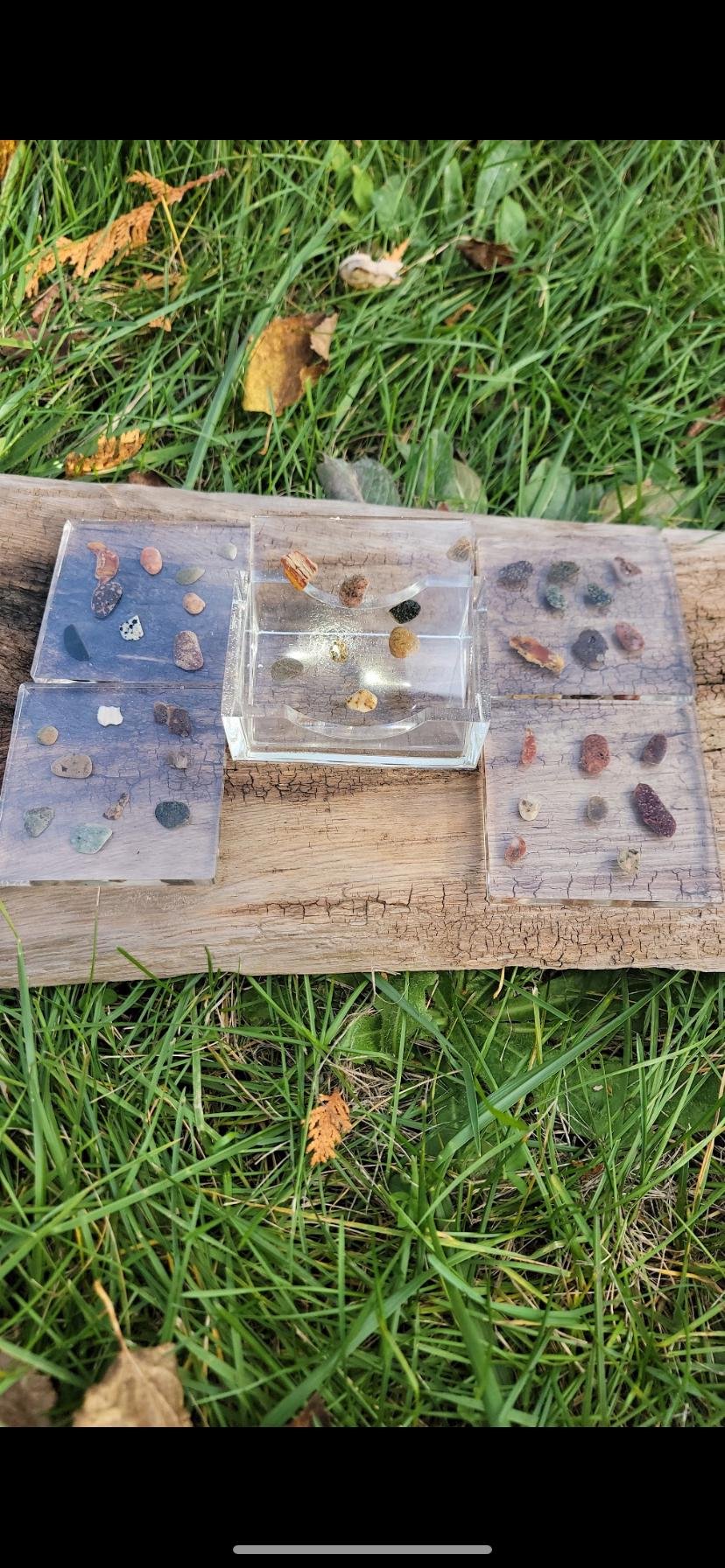Resin Coasters Set | Geode Style, Real Rocks, Boho Decor — set 3