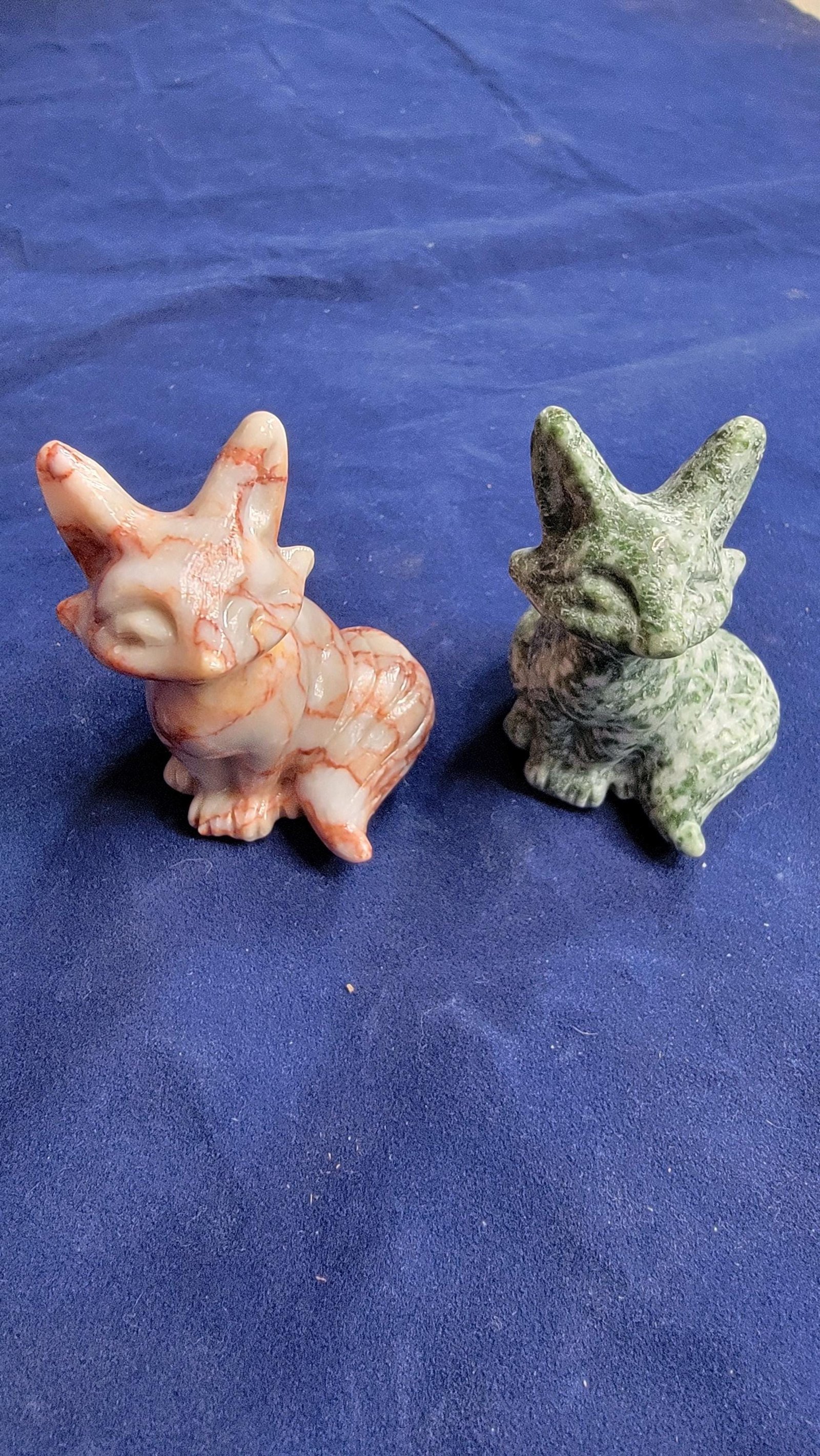 Polished Gemstone Fox Carving - Serpentine or Cherry Blossom Agate Figurine 2" — Serpentine