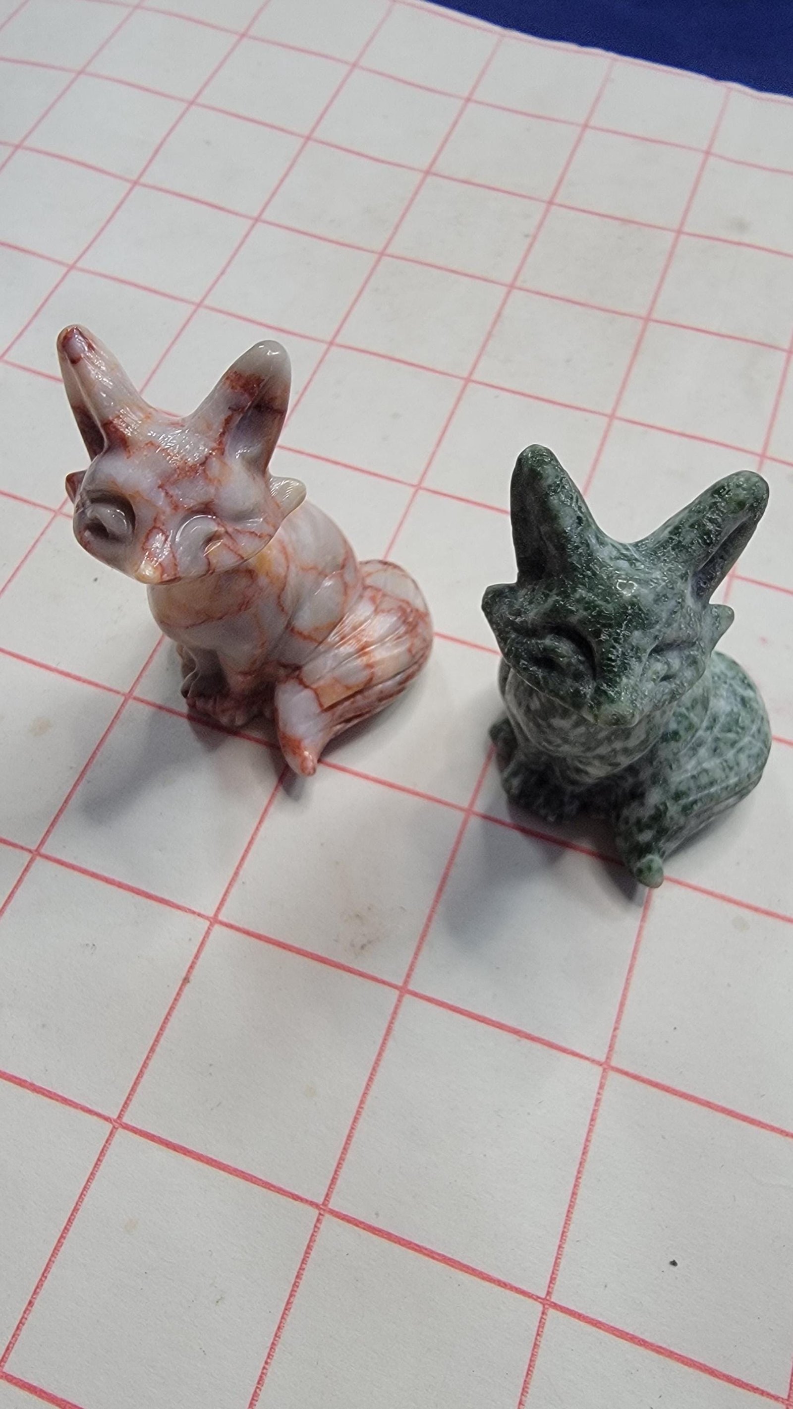 Polished Gemstone Fox Carving - Serpentine or Cherry Blossom Agate Figurine 2" — Serpentine — photo 3 of 6