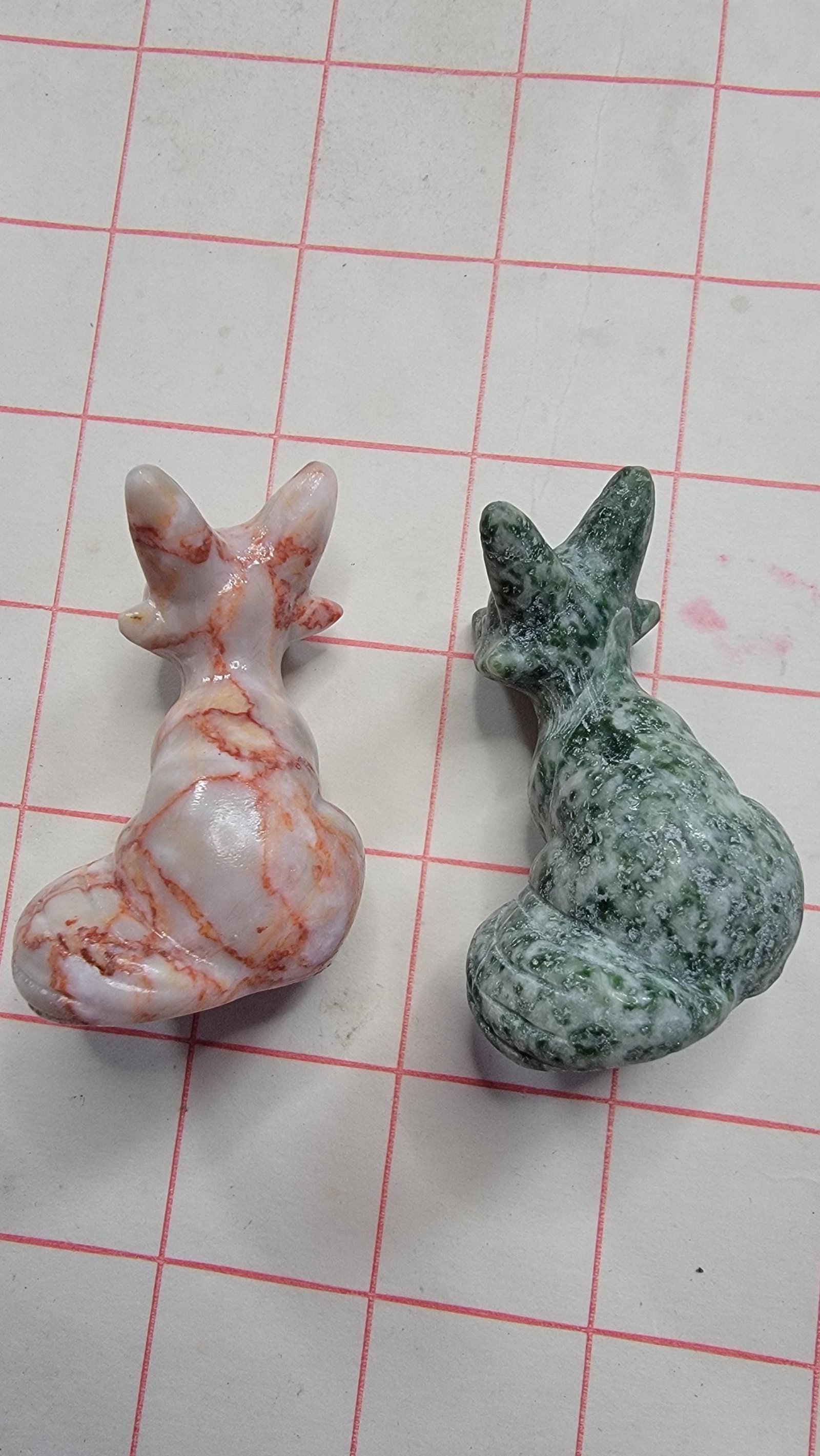 Polished Gemstone Fox Carving - Serpentine or Cherry Blossom Agate Figurine 2" — Serpentine — photo 4 of 6