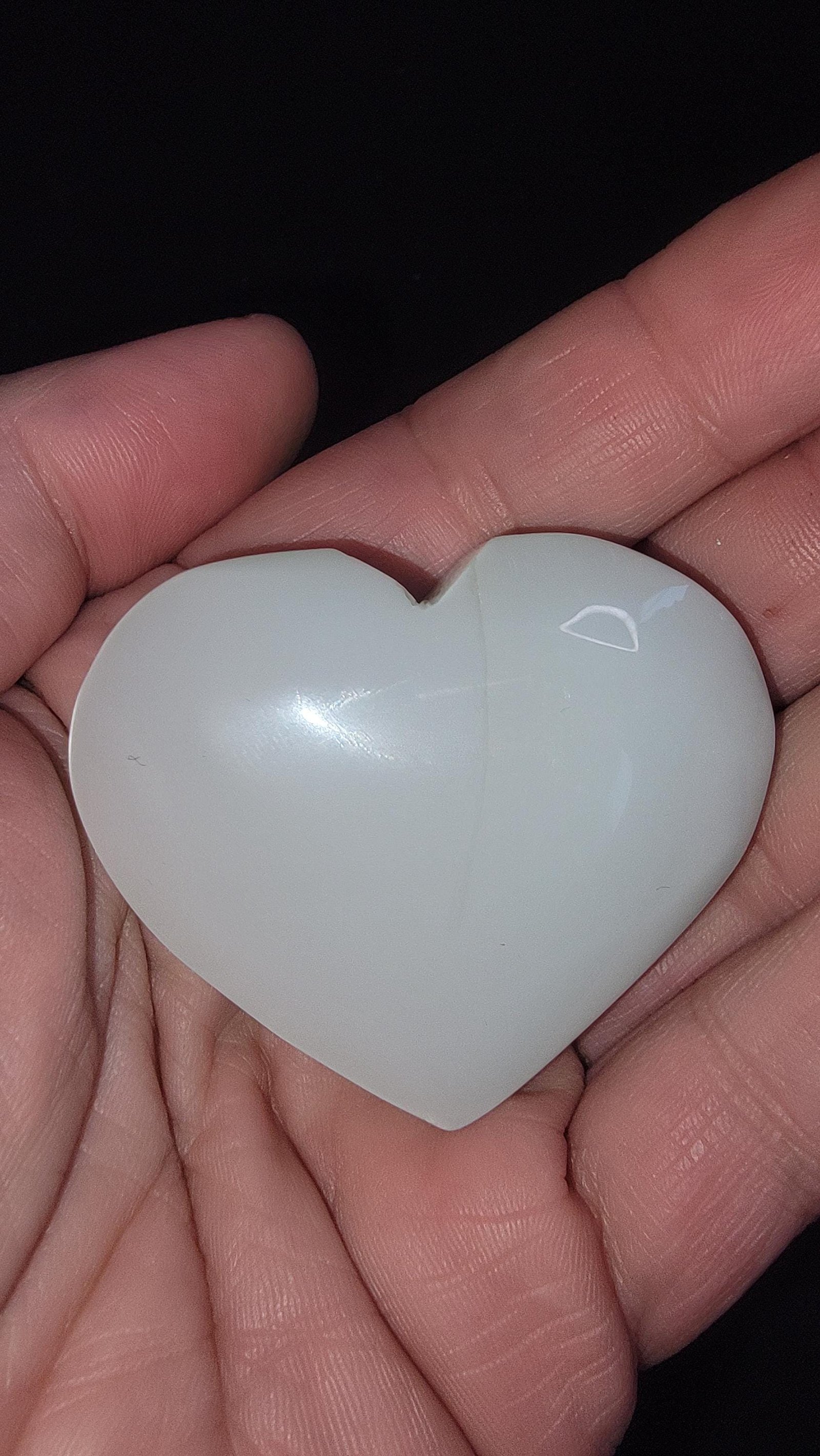 UV Glow Selenite Heart – Polished Worry Stone, Cleansing Crystal (2x2.5")