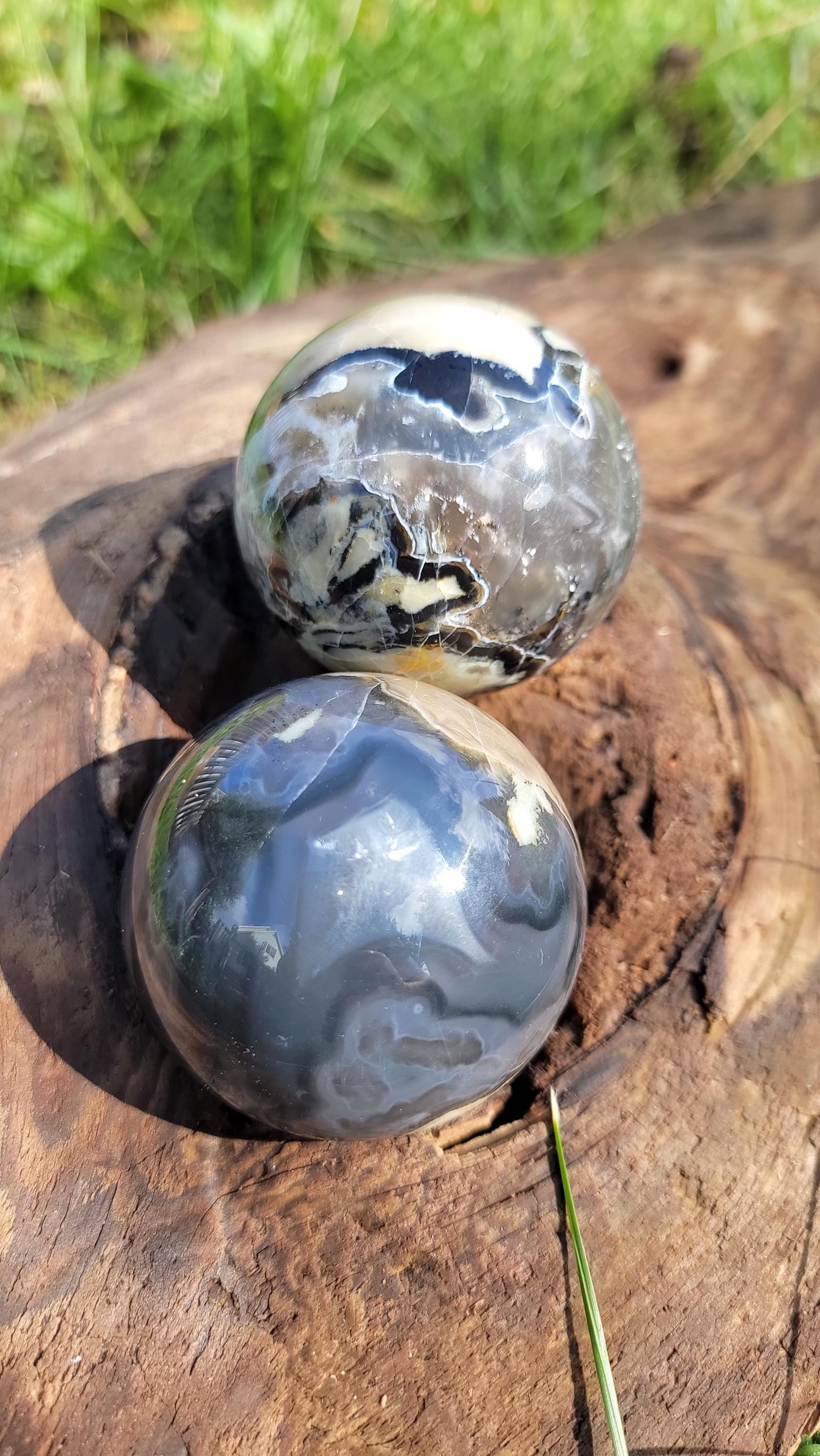 Volcano Agate Sphere: Hand-Polished UV Reactive Crystal Ball — 10.1oz