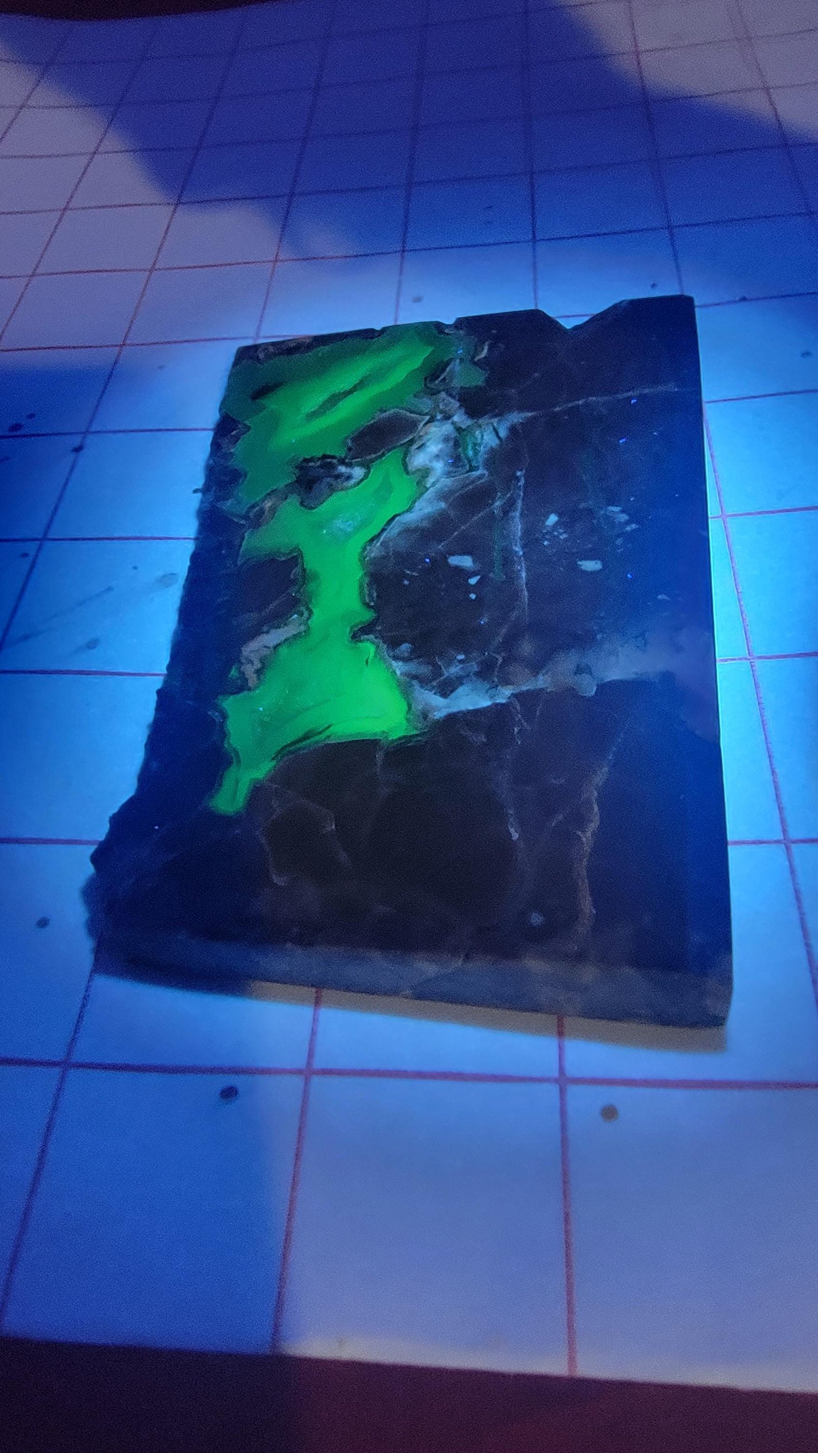 Polished Volcano Agate Slab: UV Reactive, Host Rock Inclusions — 7.3oz