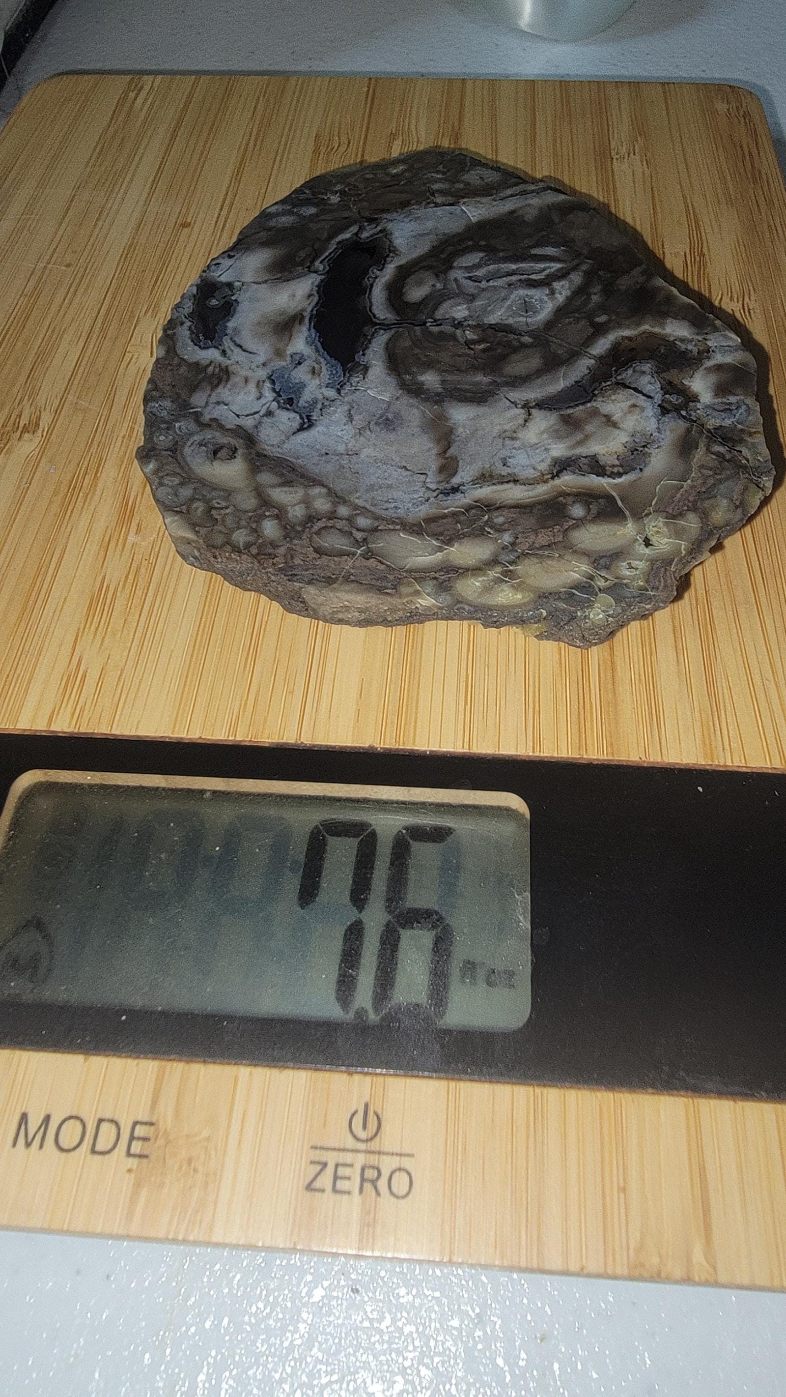 Polished Volcano Agate Slab: UV Reactive, Host Rock Inclusions — 7.3oz — photo 6 of 8