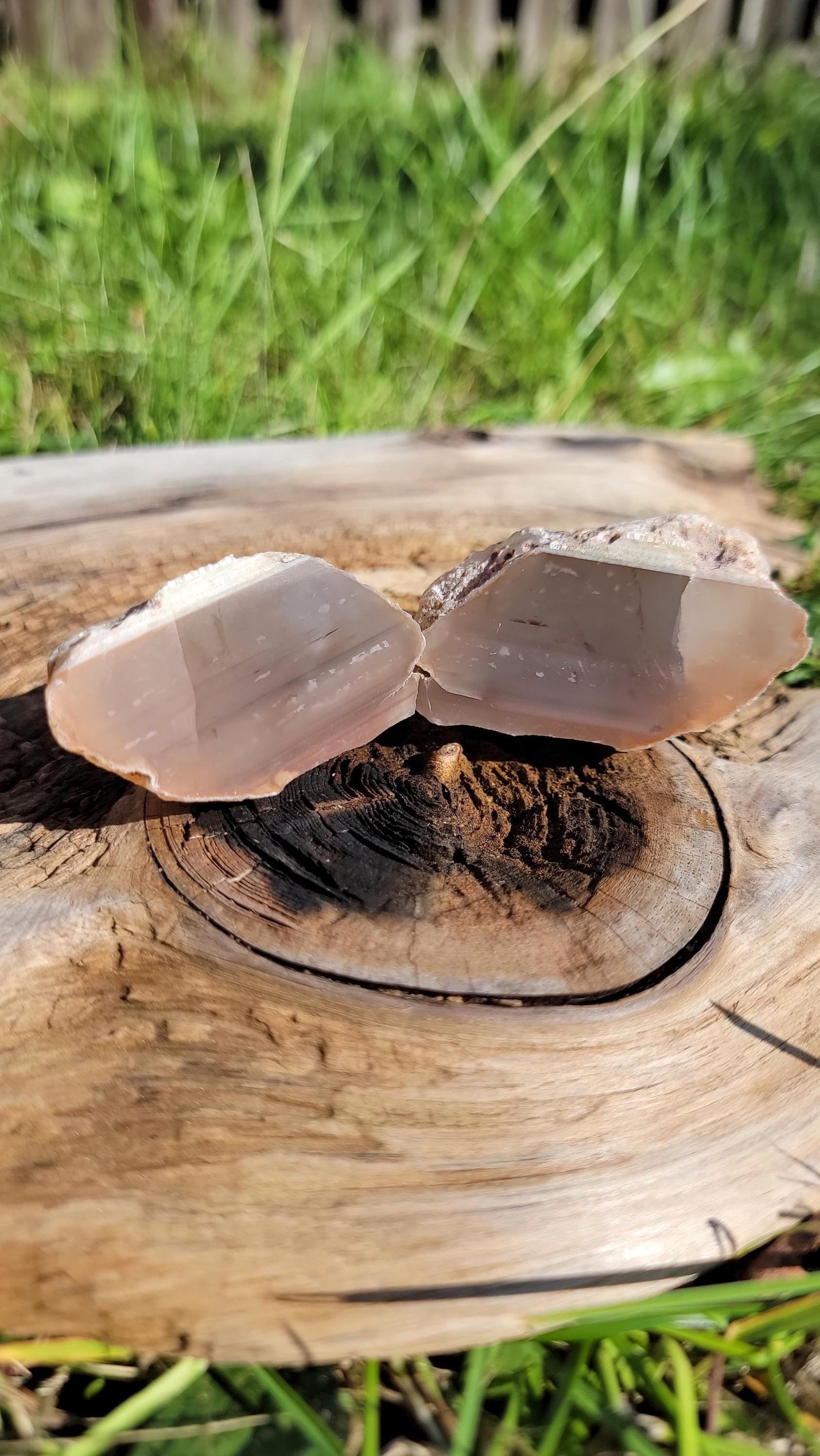 Polished Swazi Agate Half: Pink, Purple & White Banding - Cabochon Gemstone — 2.1oz